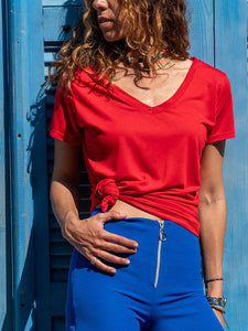 Fashion V-Neck Short Sleeve Back Cutout T-Shirts