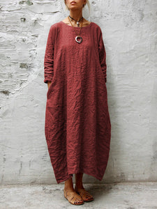 Fashion Long Sleeve Round Neck Solid Color Casual Dress