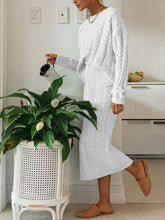 Load image into Gallery viewer, Simple Casual Loose Round Neck Long Sleeved Shirt Skirt Knit Suit
