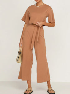 Casual Loose Solid Color Short Sleeve Two-piece Suit