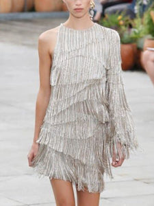 Fashion One-shoulder Shiny Tassel Evening Dress