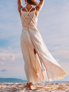 V-neck Solid Color Split Casual Maxi Dress