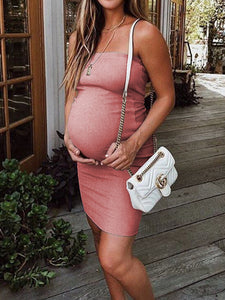 Sexy Solid Color Tube Top Pregnant Women Dress