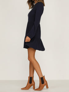 Long Sleeve Solid Color High Waist Casual Mini Dress