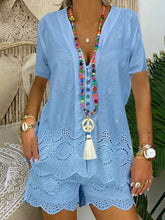 Load image into Gallery viewer, Fashionable Solid Color Hollow Short Sleeve Casual Suit
