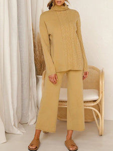 Casual Loose Solid Color High-neck Two-piece Suit