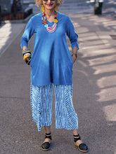 Load image into Gallery viewer, V-neck Long-sleeved Loose Top Striped Trousers Suit
