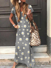 Load image into Gallery viewer, Casual Waist Swing Short Sleeve Daisy Print Dress
