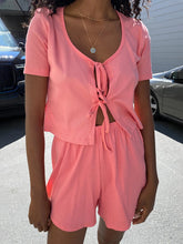 Load image into Gallery viewer, Solid Color Round Neck Lace Casual Two-piece Suit
