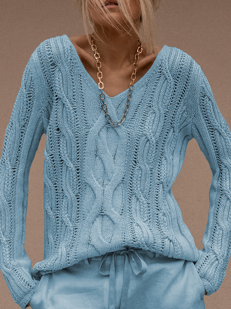 Fashion Simple Casual Loose Long-Sleeved V Neck Sweater