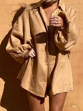 Load image into Gallery viewer, Casual Solid Color Lapel Puff Sleeve Jumpsuit
