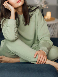 Pure Color Tracksuit Pajamas Tops Sweatshirt Trousers Two-Piece
