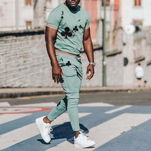 Load image into Gallery viewer, Men&#39;S Green Printed Short-Sleeved T-Shirt And Pants Suit
