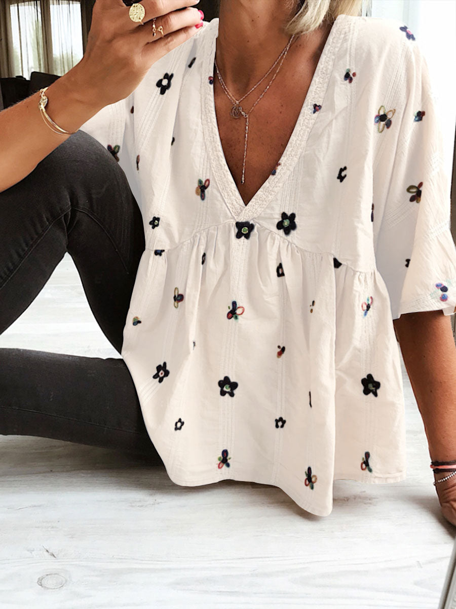 Casual Printed V-Neck Top