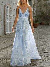 Load image into Gallery viewer, Fashion Sexy Sequin Suspenders Deep V-neck Mopping Evening Dress
