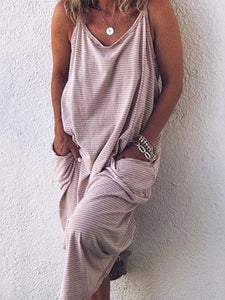 Striped Sleeveless Pocket Casual Dress
