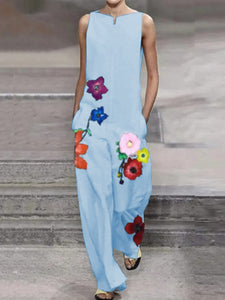 Stylish Elegant Retro Loose Floral Jumpsuit