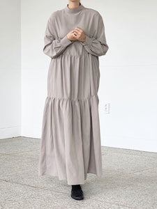 Solid Color Loose Fashion Stitching Long Sleeve Dress