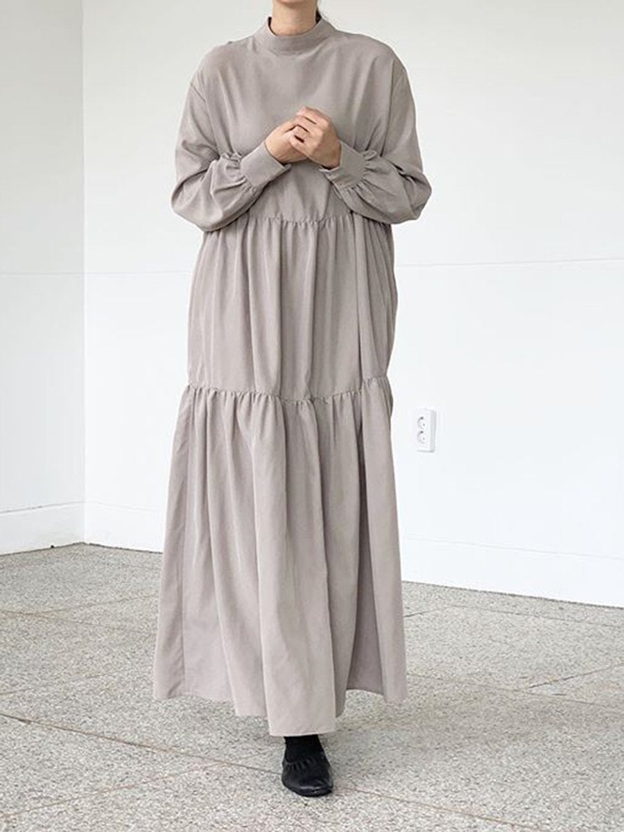 Solid Color Loose Fashion Stitching Long Sleeve Dress