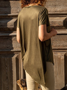 Loose V-Neck Short Sleeve T-Shirts with Irregular Hem