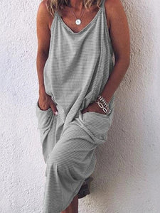 Striped Sleeveless Pocket Casual Dress