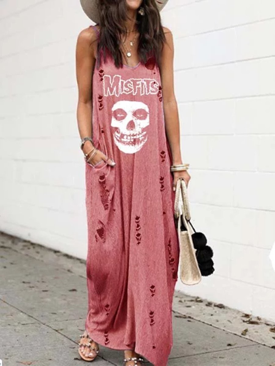 Sleeveless Dress with Casual Sling Print