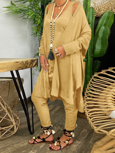 Simple Casual Loose Vest Tops Pants Coat Three Piece Set