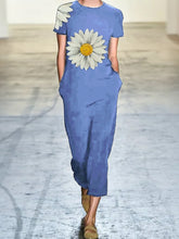 Load image into Gallery viewer, Fashionable Loose Casual Daisy Printed Short Sleeve Jumpsuit
