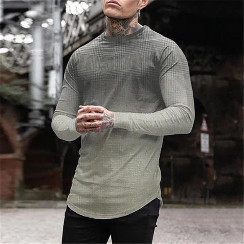 Men'S Trendy Casual Plaid Gradient Long Sleeve T-Shirt