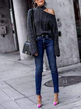 Load image into Gallery viewer, Casual High Neck Off-shoulder Pullover Sweater
