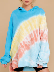 Casual Blue Multi Tie Dye Hoodie