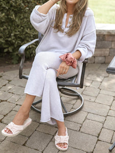 V-neck Button-shaped Solid Color Loose Suit