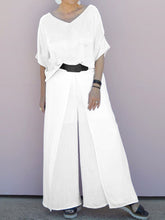 Load image into Gallery viewer, Pure Color V-neck Bat Sleeve Loose Top and Pants Two-piece Suit
