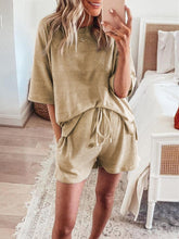 Load image into Gallery viewer, Simple Casual Loose Loungewear Short Sleeve Top Shorts Set
