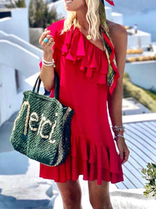 Solid Color Ruffled Dress