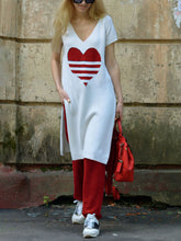 Load image into Gallery viewer, Fashionable Casual Loose Short Sleeve Love Tops Pants Knitted Suit
