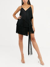 Load image into Gallery viewer, Sexy Suspender Tassel Black Evening Dress
