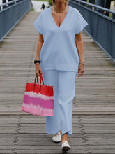 Load image into Gallery viewer, Simple Casual Loose V-Neck Top Pants Knitted Suit
