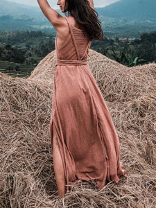 Solid Color V-neck Strap Maxi Dress