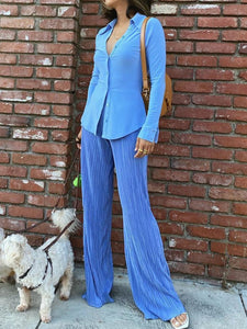Fashion Long-sleeved Solid Color Lapel Two-piece Suit