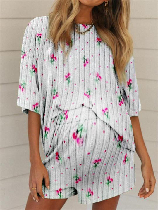 Casual Loose Solid Color Round Neck Short Sleeve Two-piece Suit