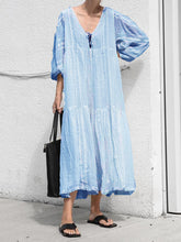 Load image into Gallery viewer, Solid Color V-Neck Fringed Dress
