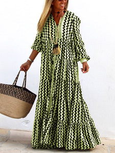 Loose Long Sleeve Zigzag Casual Dress for Summer Autumn