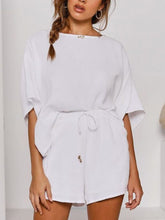 Load image into Gallery viewer, Fashionable Simple Casual Loose Lounge Short Sleeve Top Shorts Set
