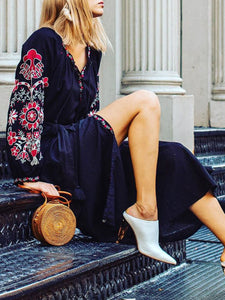 V-neck Floral Print Loose Dress
