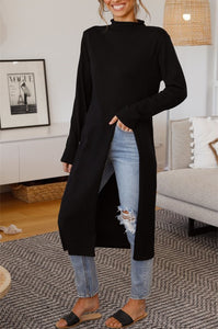 Round Neck Long Sleeve Split Shirt