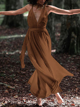 Load image into Gallery viewer, Pure Color High Waist Deep V-neck Sexy Backless Casual Maxi Dress
