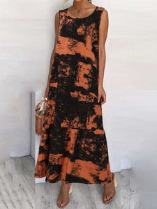 Round Neck Printed Tie-dye Sleeveless Casual Dress