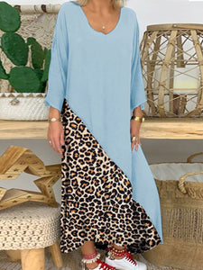 Retro Casual Loose Colorblock Leopard Maxi Dress