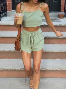 Casual Loose Strap Solid Color Two-piece Suit
